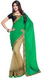 Fabdeal Cream Embellished Lehenga Saree Women