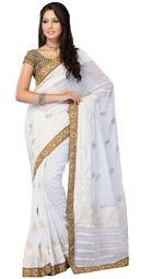 Fabdeal Embroidered White Saree Women