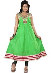 Fabdeal Green Embellished Anarkali Women