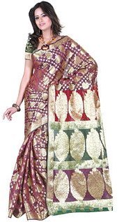 Fabdeal Maroon Embroidered Saree women