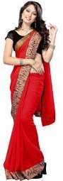 Fabdeal Red Solid Saree Women