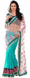 Fabdeal White Embellished Saree Women