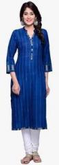 Fabindia Blue Solid Cotton Kurta women