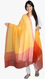 Fabindia Yellow Printed Cotton Silk Dupatta women