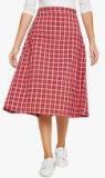 Fabnest Red Checked A Line Midi Skirt Women