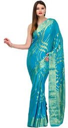 Fabroop Aqua Blue Printed Saree Women