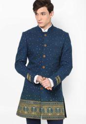 Fahd Khatri Printed Blue Ethnic Jacket Men