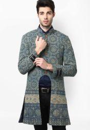 Fahd Khatri Printed Light Blue Long Coat Men