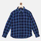 Fame Forever By Lifestyle Blue & Black Regular Fit Checked Casual Shirt Boys