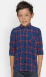 Fame Forever By Lifestyle Blue & Red Regular Fit Checked Casual Shirt Boys