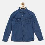 Fame Forever By Lifestyle Blue Regular Fit Solid Casual Shirt Boys