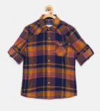 Fame Forever By Lifestyle Navy Blue Regular Fit Checked Casual Shirt Boys