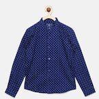 Fame Forever By Lifestyle Navy Blue Regular Fit Printed Casual Shirt Boys