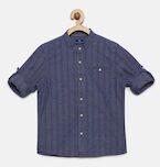 Fame Forever By Lifestyle Navy Blue Regular Fit Striped Casual Shirt Boys