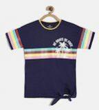 Fame Forever By Lifestyle Navy Blue Striped Regular Top Girls