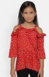 Fame Forever By Lifestyle Red Printed Peplum Top Girls