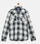 Fame Forever By Lifestyle White & Navy Blue Checked Casual Shirt Boys