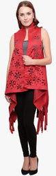 Famous By Payal Kapoor Red Solid Shrug Women