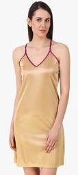 Fasense Beige Solid Sleepdress Women