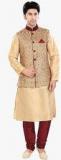 Fashion Curries Beige Solid Kurta Pyjama With Jacket men