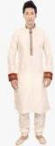 Fashion Curries Cream Solid Kurta Pyjama Men