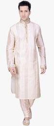 Fashion Curries Solid Cream Kurta Pyjama Men