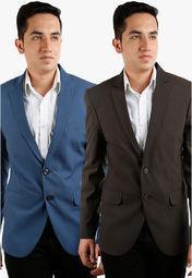 Fashion N Style Pack Of 2 Multicoloured Solid Regular Fit Blazers Men