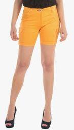 Fast N Fashion Mustard Yellow Solid Shorts women