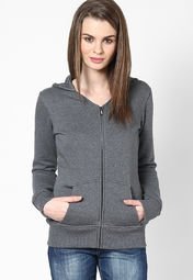 Femella Charcoal Grey Hooded Front Zip Up Jacket Women