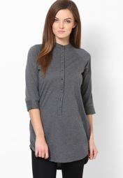 Femella Grey Heather Button Down Shirt Tunic Women