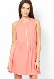 Femella Orange Sleeveless Front Zipper Dress Women