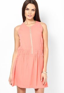 Femella Orange Sleeveless Front Zipper Dress women