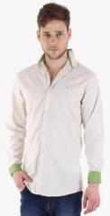 Fifty Two Cream Solid Regular Fit Casual Shirt men