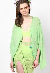 Flirtatious Green Solid Shrugs Women