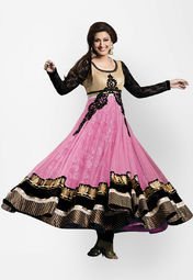 Floral Creations Embroidered Pink Dress Material Women