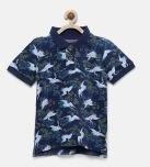 Flying Machine Blue Printed Regular Fit Polo T Shirt Boys