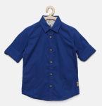 Flying Machine Blue Solid Slim Fit Casual Shirt Boys