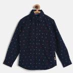 Flying Machine Navy Blue Printed Regular Fit Casual Shirt boys