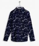 Flying Machine Navy Blue Printed Slim Fit Casual Shirt Boys