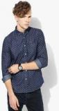 Flying Machine Navy Blue Printed Slim Fit Casual Shirt Men