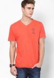 Flying Machine Orange V Neck T Shirt Men