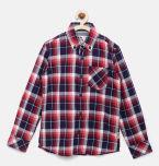 Flying Machine Red Checked Regular Fit Casual Shirt Boys