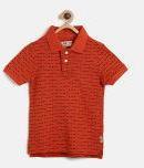 Flying Machine Red Printed Polo Collar T Shirt Boys