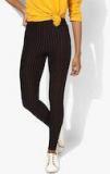 Forever 21 Black & Red Striped Ankle Length Leggings Women