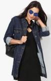 Forever 21 Navy Blue Solid Denim Jacket Women