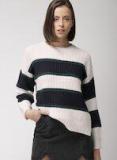 Forever 21 Off White & Navy Blue Striped Pullover Women