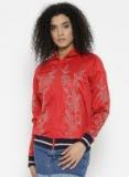 Forever 21 Red Self Design Bomber Jacket Women