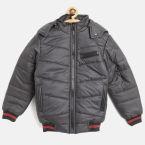 Fort Collins Boys Black Solid Hooded Bomber Jacket