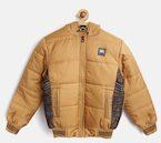 Fort Collins Mustard Brown Solid Hooded Bomber Jacket Boys