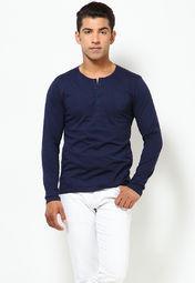 Freecultr Navy Blue Henley T Shirt Men